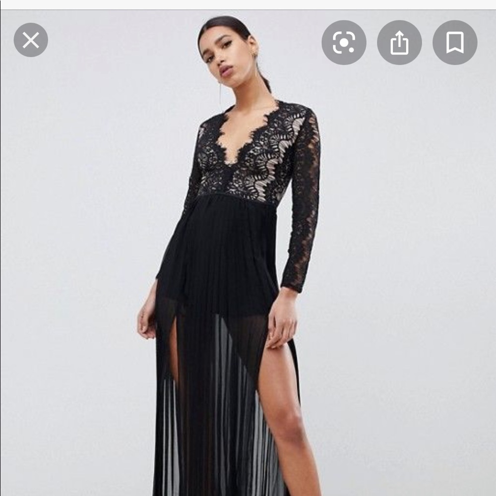 Rare London Maxi Dress w/ Lace Scalloped Detail